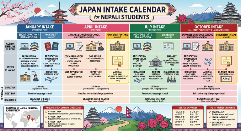japan intake calendar for nepali students